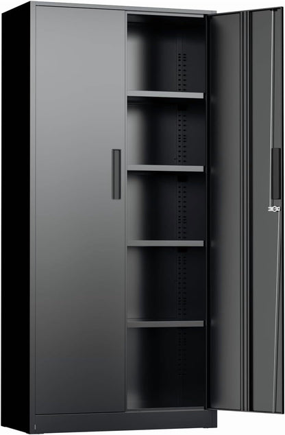 WANBIN 72" Black Metal Storage Cabinet with Lock, 2 Doors & 4 Adjustable Shelves, Tall Steel Cabinet for Home Office, Garage, Warehouse