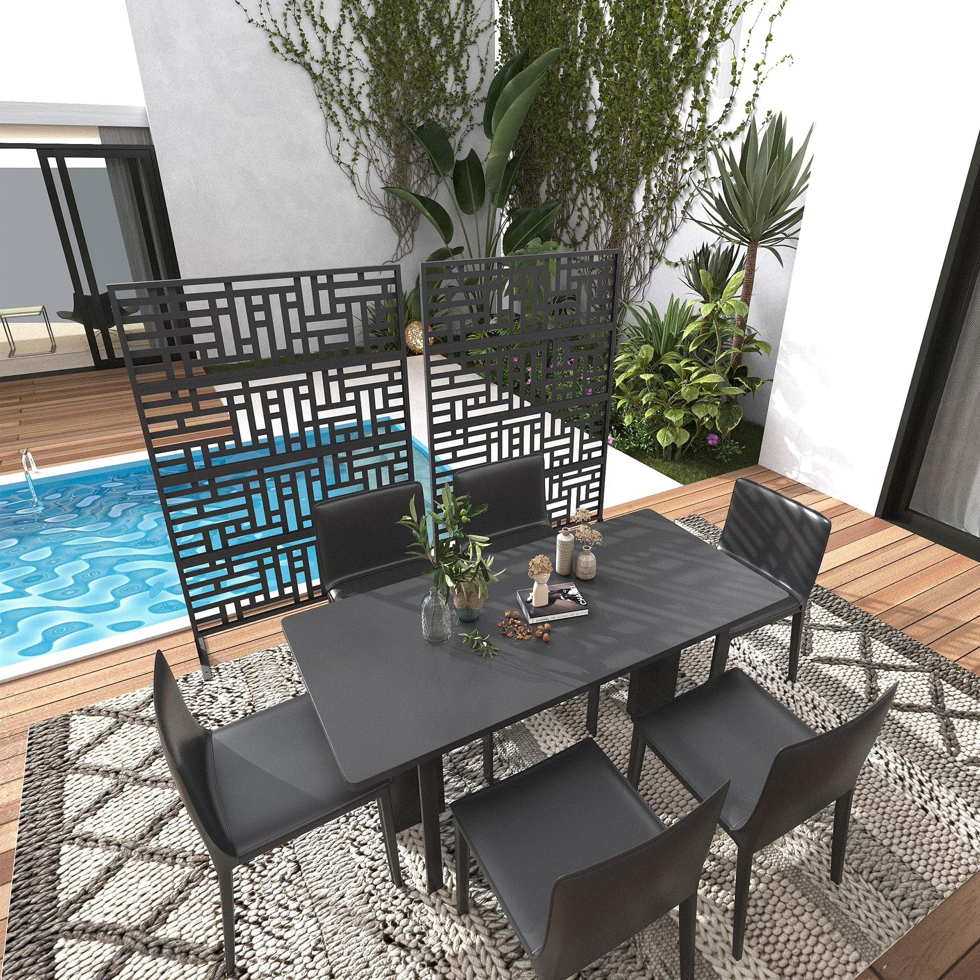 Accreate Decorative Wrought Privacy Screen - Easy Snap-Together Room Divider for Indoor/Outdoor Use, Breathable Wind-Resistant Partition with Anti-Tip Base (6x3.8ft)