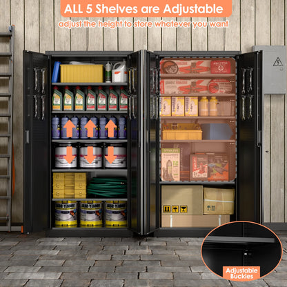 Aobabo Metal Storage Cabinet with Lock & Pegboard,Garage Storage Cabinet with 5 Adjustable Shelves,Tool Storage Cabinets for Home Office Garage,Assembly Required,Black