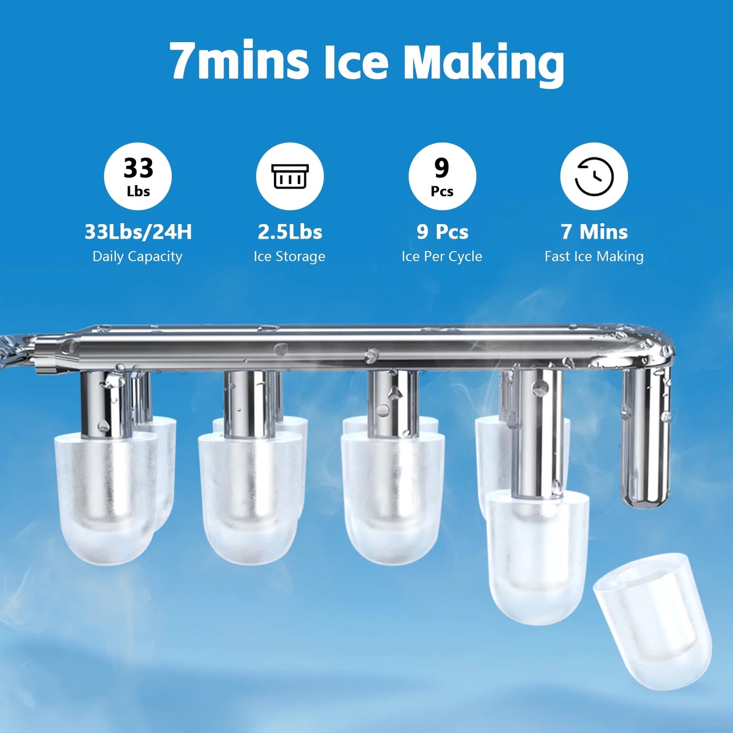 Advwin 3-in-1 Water Dispenser with Ice Maker, 33lbs/24H, Top Loading 3 or 5 Gallon, Water Cooler Dispenser for Home Office, Hot & Cold Water Dispenser, Child Lock