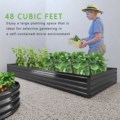 2PCS 12x4x1FT Galvanized Raised Garden Bed Kit,Vegetable Boxes-Rectangle Metal Flower Box,Large Planter Raised Beds Outdoor Garden for Planting,Fruit,Herb-Black