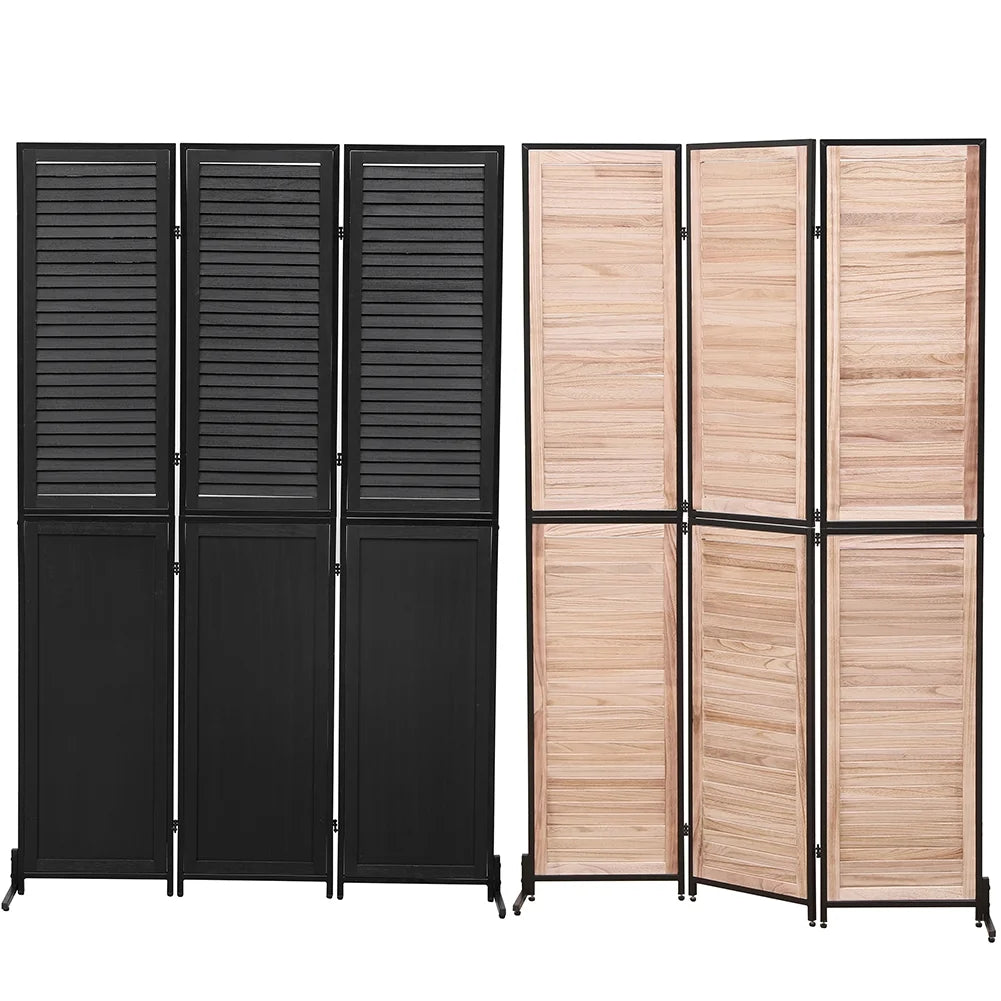 3 Panel Room Divider, Folding Privacy Screen, 5.9FT Heavy Duty Partition Wall Dividers Room Separator with Metal Frame, Freestanding Louvered Divider Screen for Home Office Restaurant Bedroom