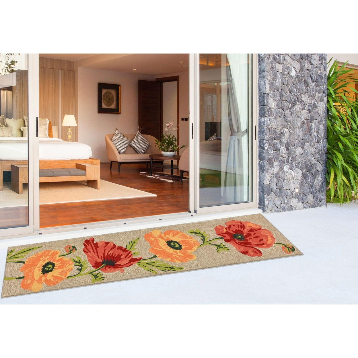 Liora Manne Ravella Poppies Outdoor Indoor Area Rug Neutral Fade Resistant 5x8