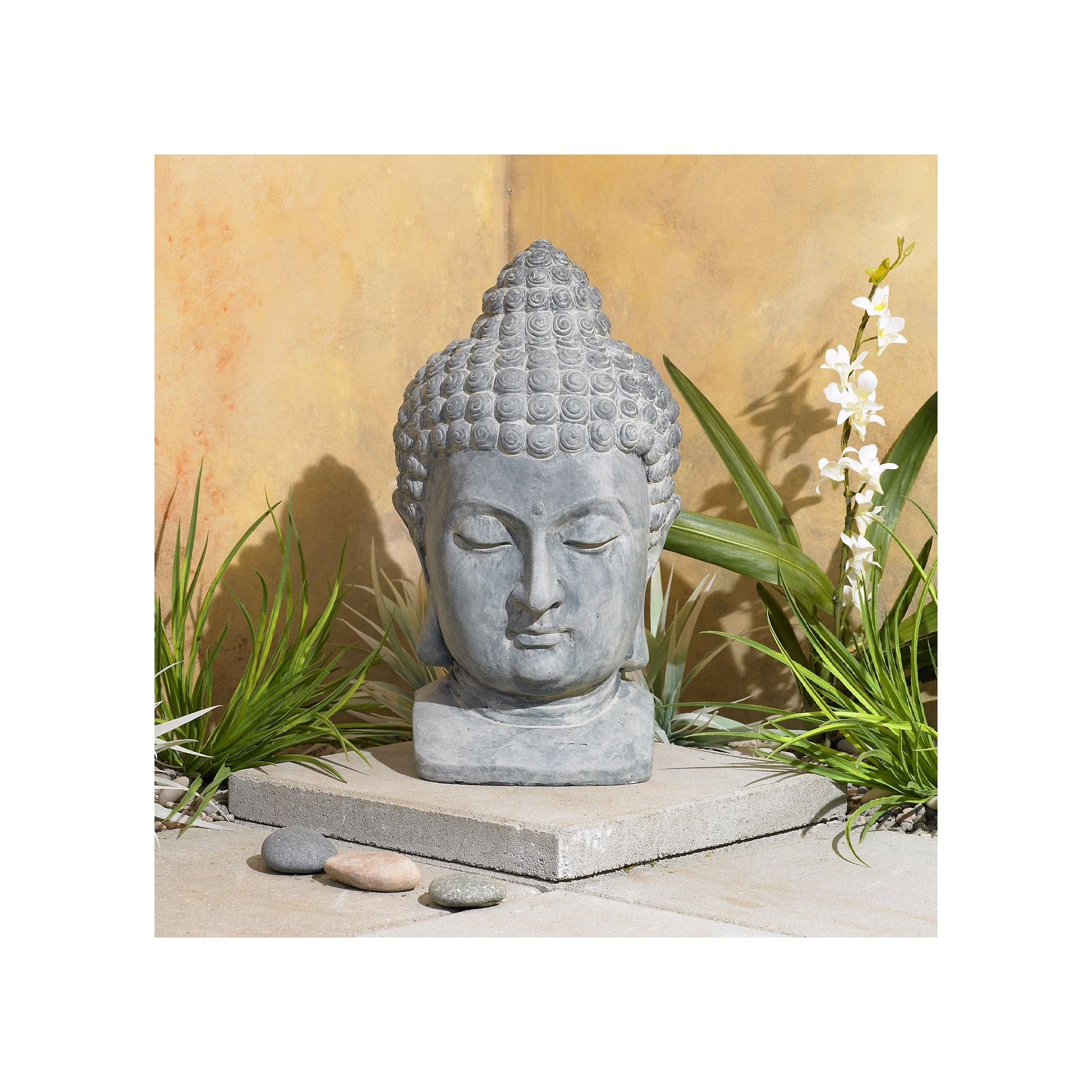 John Timberland Meditating Buddha Head Statue Sculpture Zen Asian Garden Decor Outdoor Front Porch Gray Faux Stone 18 1/2" Tall