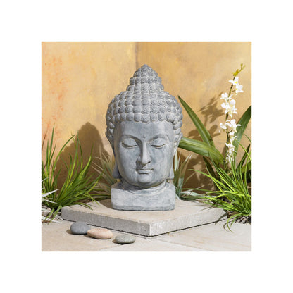 John Timberland Meditating Buddha Head Statue Sculpture Zen Asian Garden Decor Outdoor Front Porch Gray Faux Stone 18 1/2" Tall