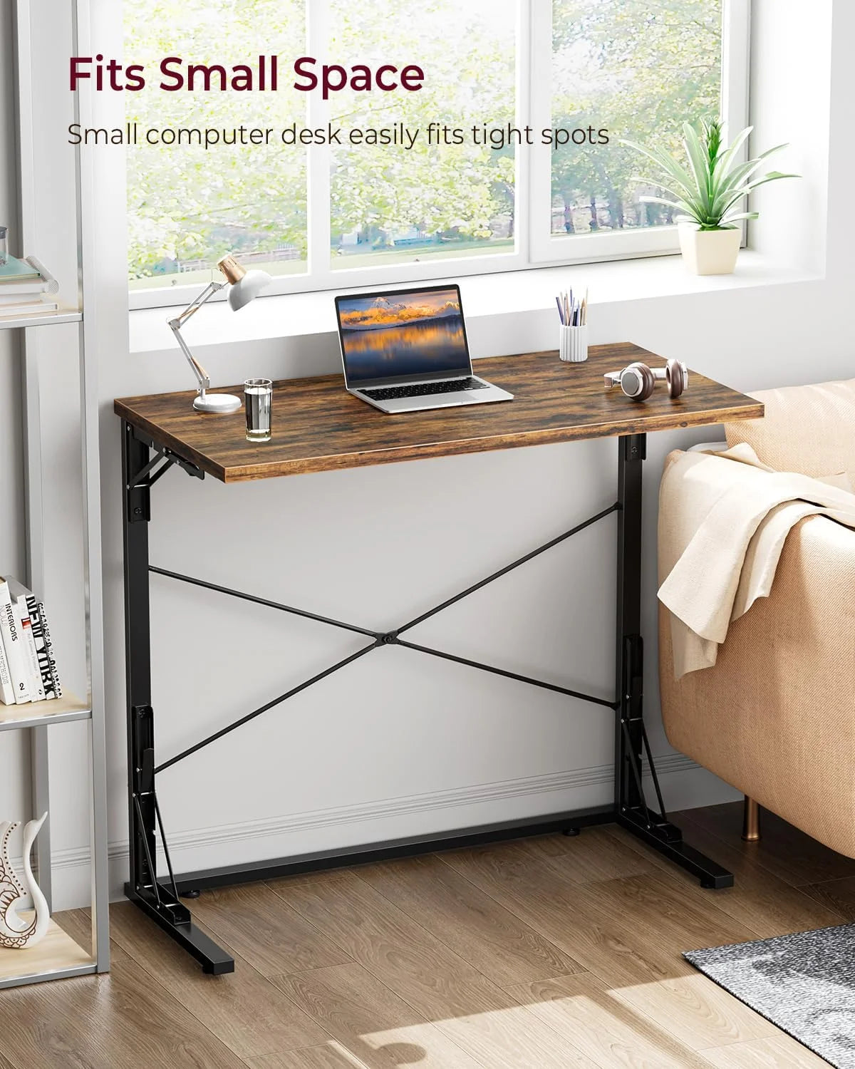 31.5" Folding Desk, Foldable TV Tray Table for Eating on Couch, Extra Large TV Dinner Trays, Portable Fold Computer Writing Desk Table for Home Office, Rustic Brown