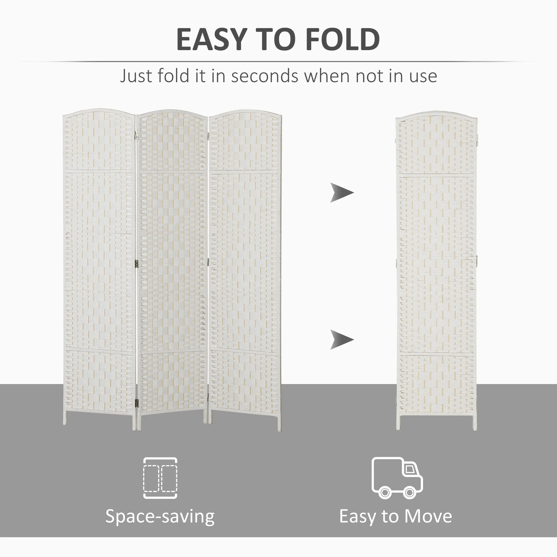 HOMCOM Room Divider, 3 Panel Folding Privacy Screen, 6FT Tall Portable Wicker Weave Partition Wall Divider for Bedroom, Home Office, White