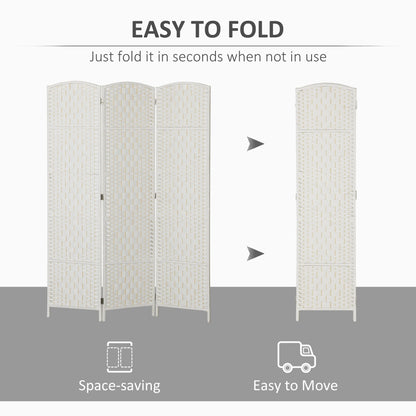 HOMCOM Room Divider, 3 Panel Folding Privacy Screen, 6FT Tall Portable Wicker Weave Partition Wall Divider for Bedroom, Home Office, White