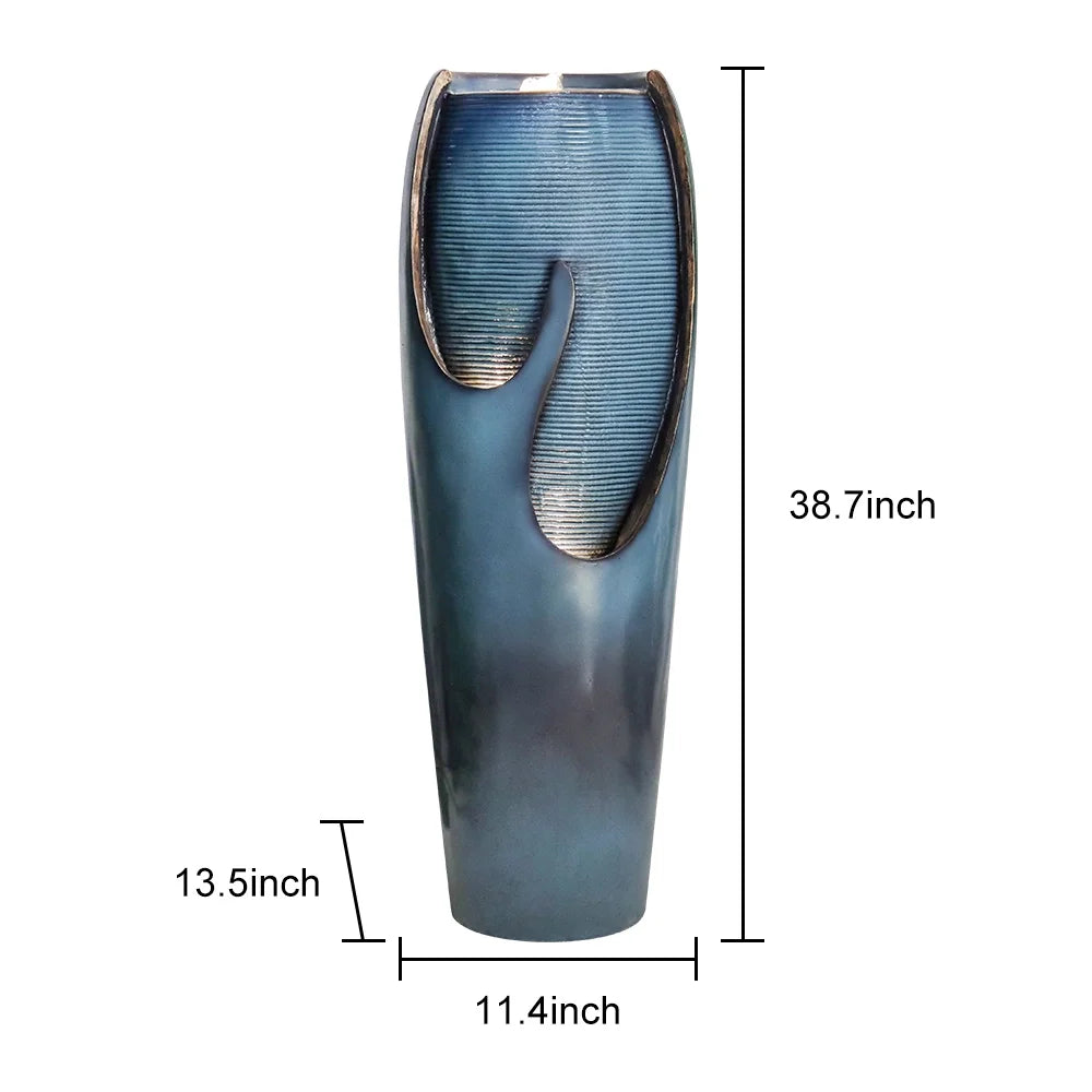 38.7-Inch H Outdoor Vase Water Fountain - Patio Garden Water Fountain with LED Light and Submersible Pump for Yard Art Decor