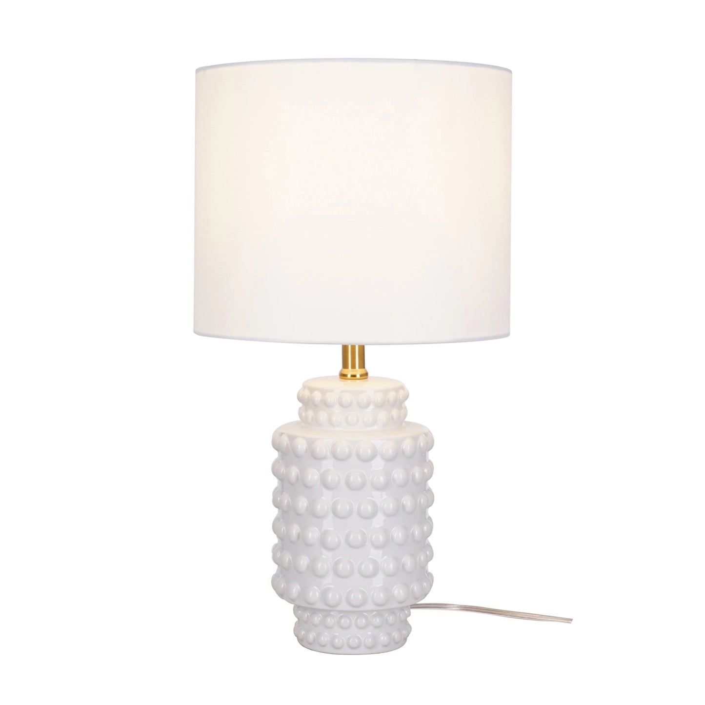 My Texas House 21" Hob-Nail Ceramic Table Lamp, Brass Accents, White Finish