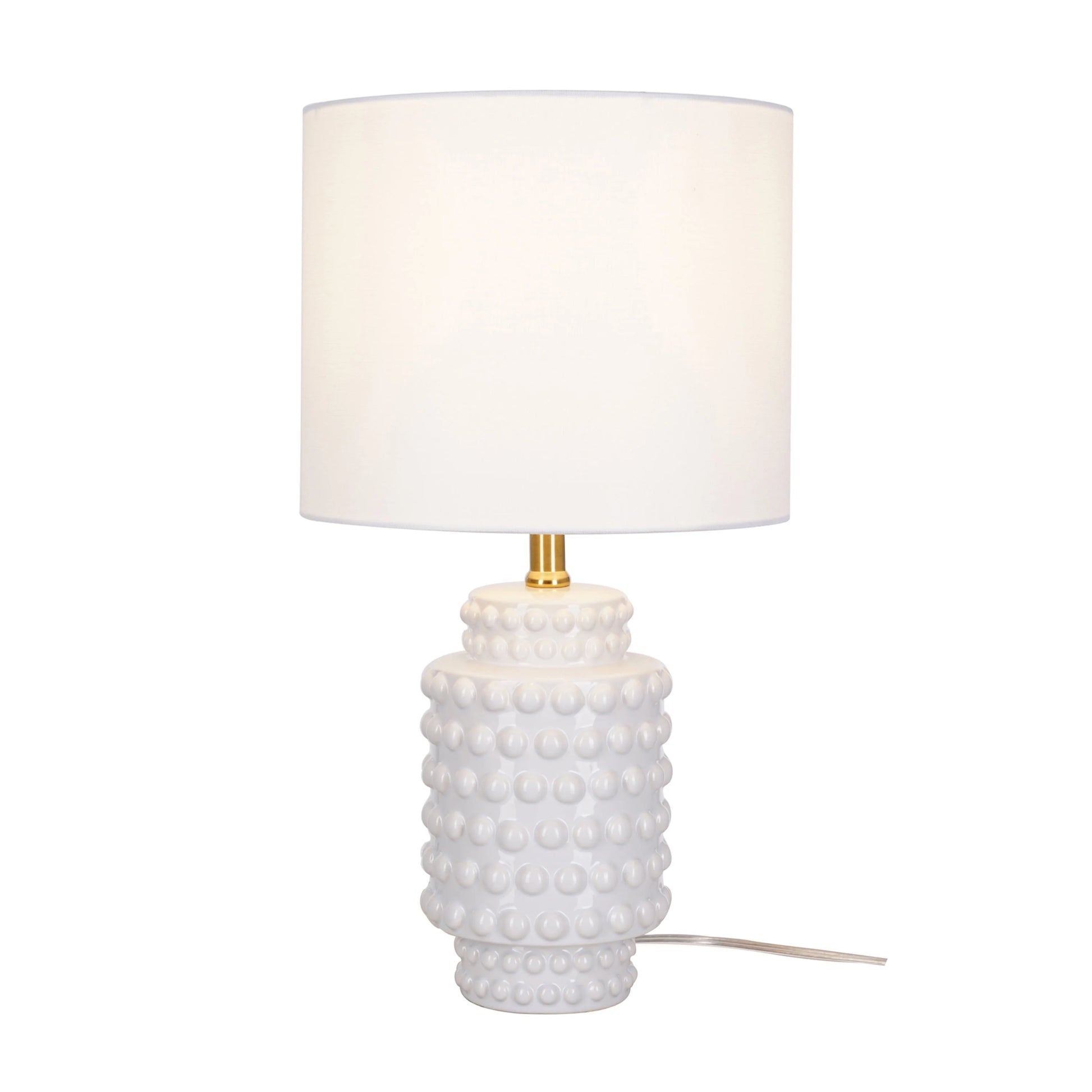 My Texas House 21" Hob-Nail Ceramic Table Lamp, Brass Accents, White Finish