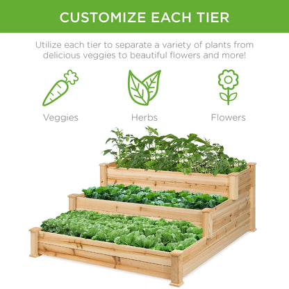Best Choice Products 3-Tier Fir Wood Raised Garden Bed Planter for Plants, Vegetables, Outdoor Gardening - Gray