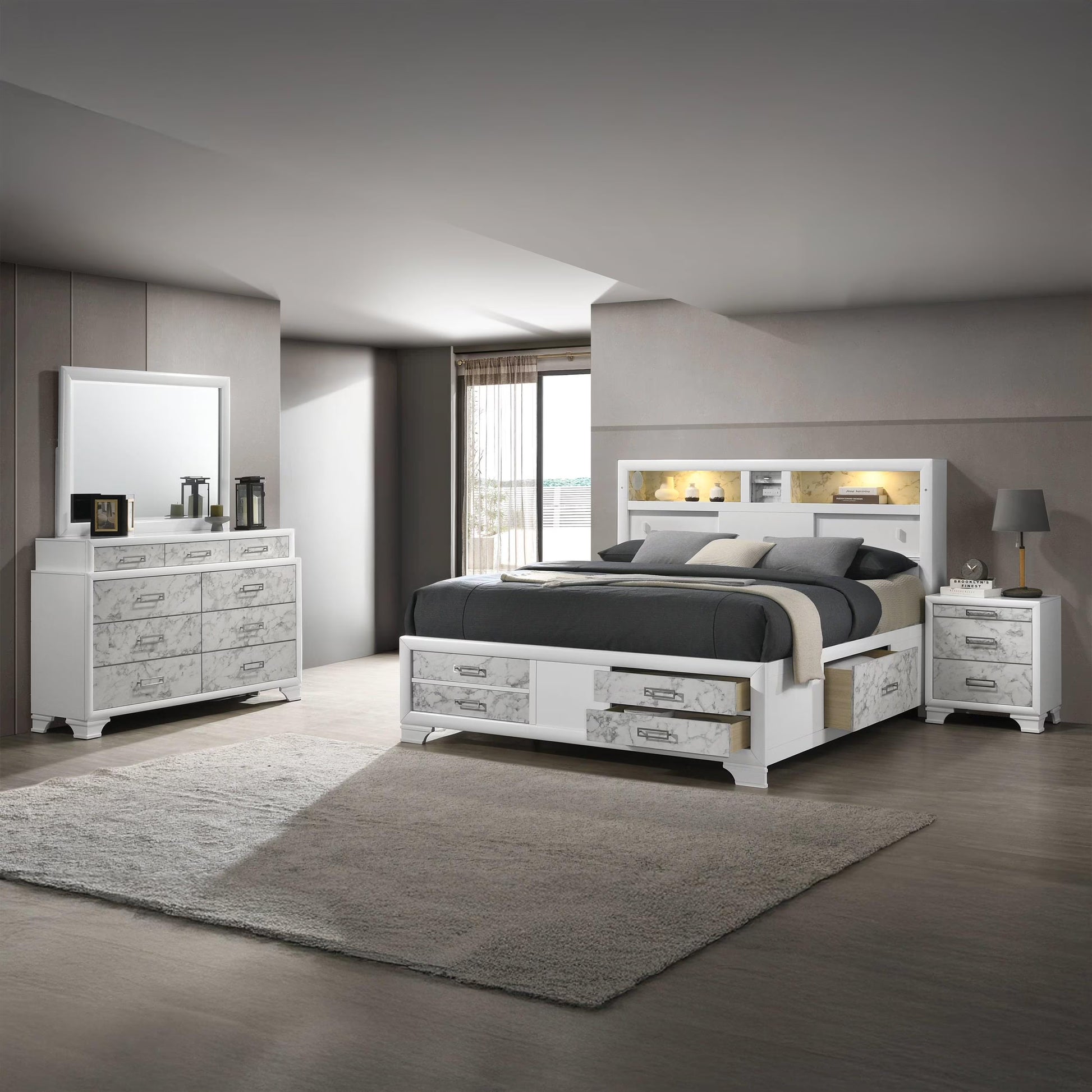 Soul Full 4PC Set including Manufactured Wood & Marble Accents in White