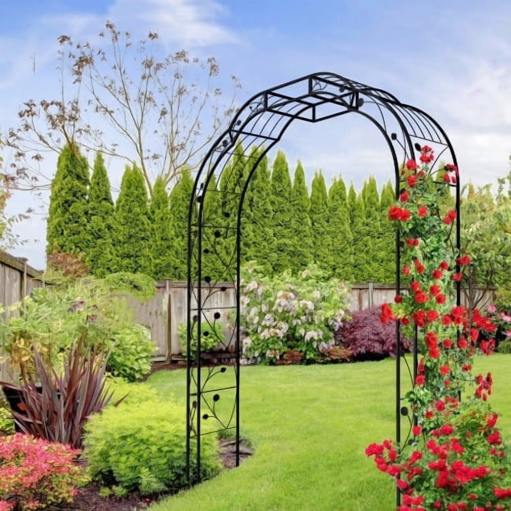 74"x98" Metal Garden Arch Arbor Trellis for Climbing Plants Roses Outdoor Décor White