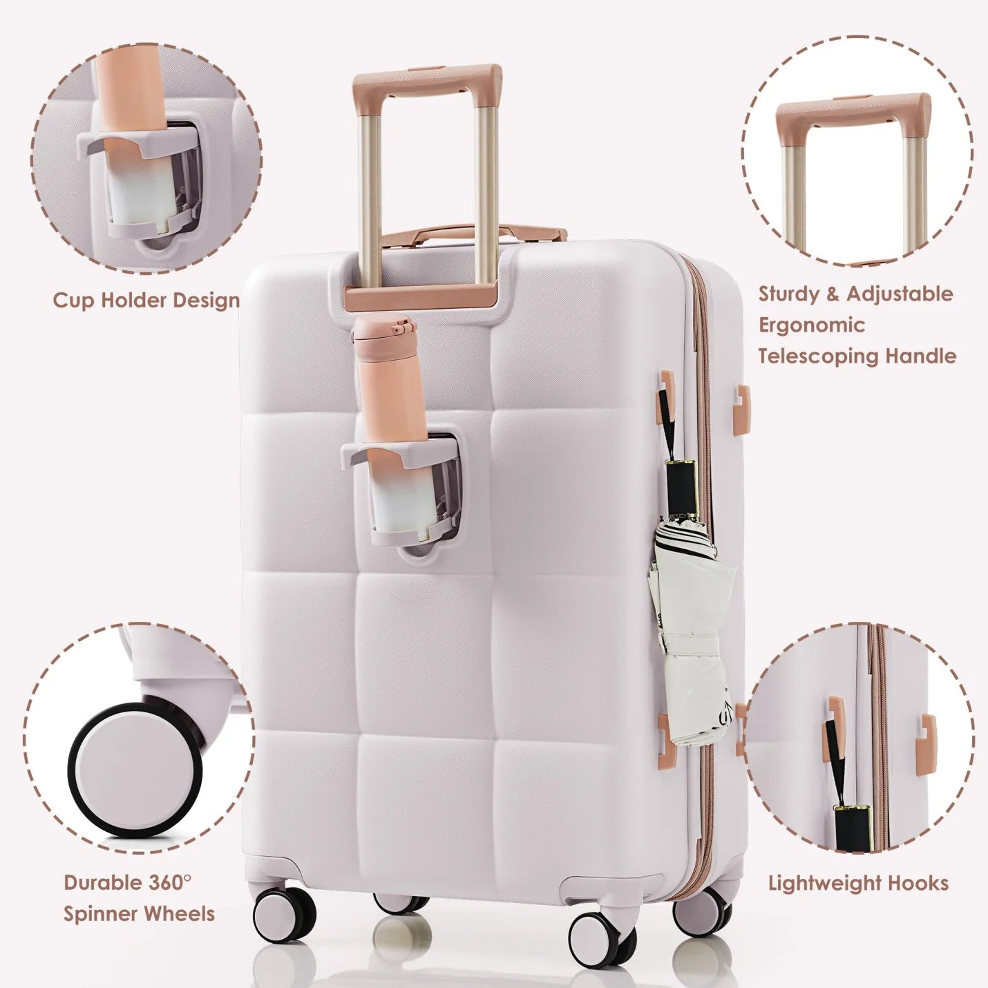 Luggage Sets 4 Piece, Expandable Suitcase Set with USB Port and Cup Holder, ABS Hardshell Carry on Luggage with Spinner Wheels and TSA Lock (20in24in28in), Black