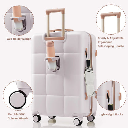 Luggage Sets 4 Piece, Expandable Suitcase Set with USB Port and Cup Holder, ABS Hardshell Carry on Luggage with Spinner Wheels and TSA Lock (20in24in28in), Black