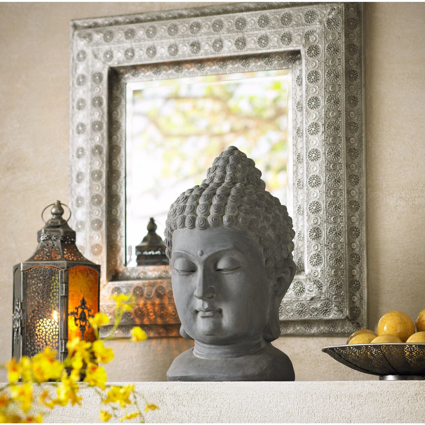 John Timberland Meditating Buddha Head Statue Sculpture Zen Asian Garden Decor Outdoor Front Porch Gray Faux Stone 18 1/2" Tall