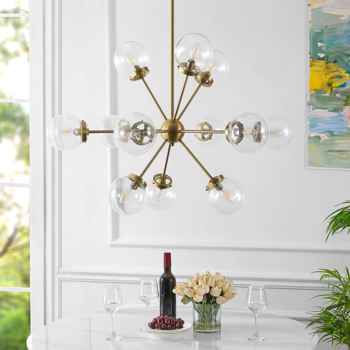 GetLedel 12-Light Modern Sputnik Sphere Chandelier with Glass Globe Shades Gold Finish with Clear Glass Shades N/A Gold