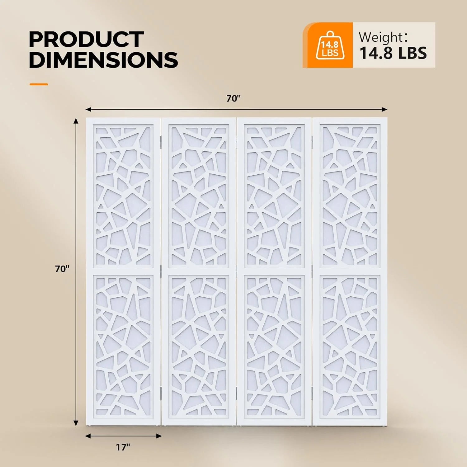 VINGLI 70'' H Room Divider, Non-Woven Fabric Privacy Screen, Indoor Partition Wall Dividers, Freestanding Hinged Space Separator with Modern Unique Pattern