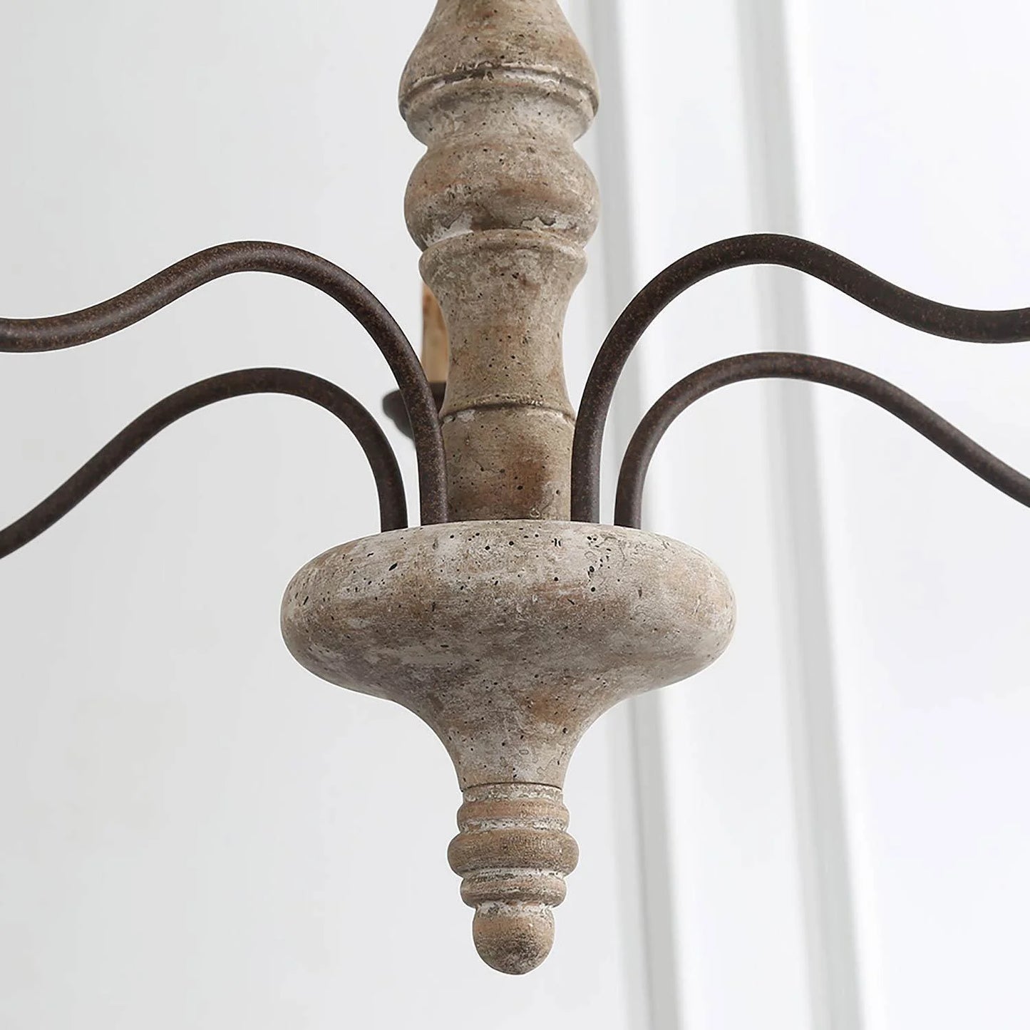LNC 6-Light French Country Distressed Off-White Handmade Wood and Metal Candle Shape Chandelier