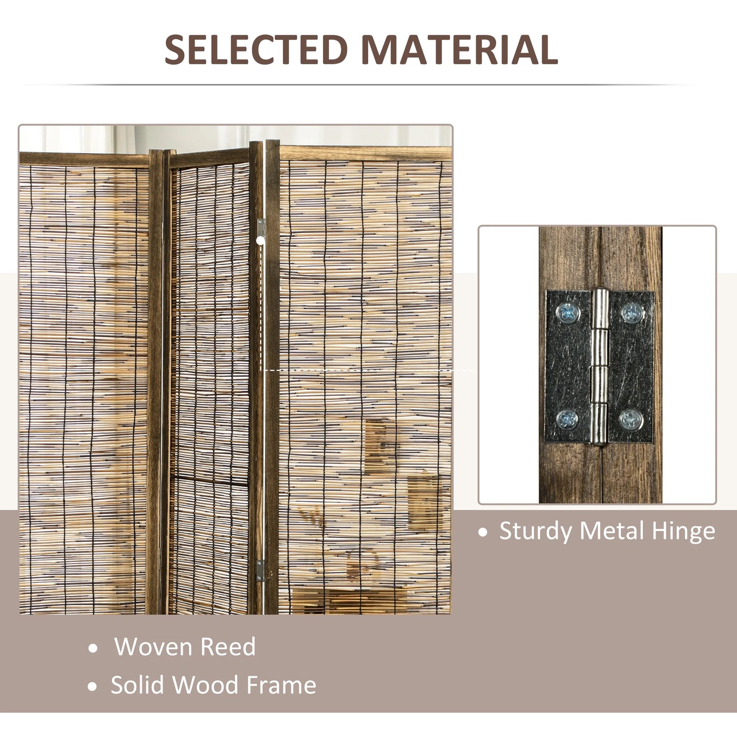 HOMCOM Woven 4 Panel Room Divider, 5.5' Tall Folding Privacy Screen, Brown