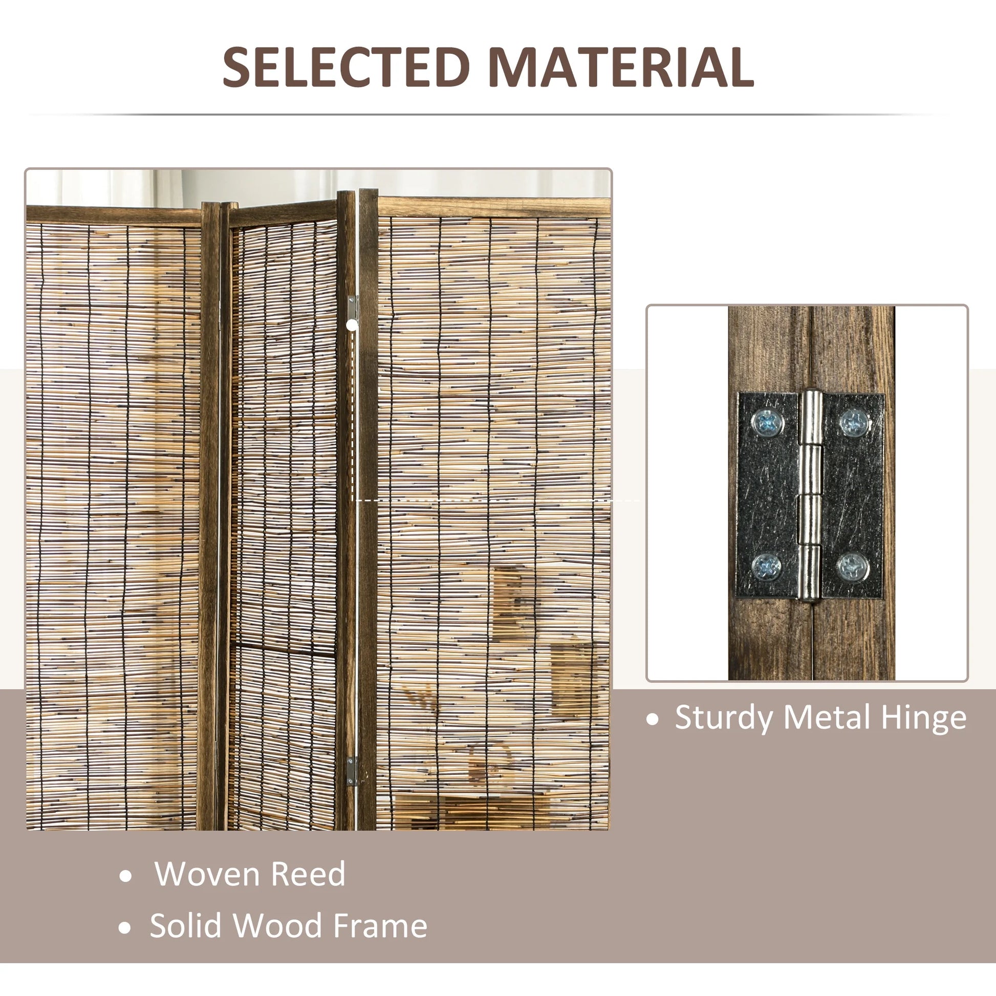HOMCOM Woven 4 Panel Room Divider, 5.5' Tall Folding Privacy Screen, Brown