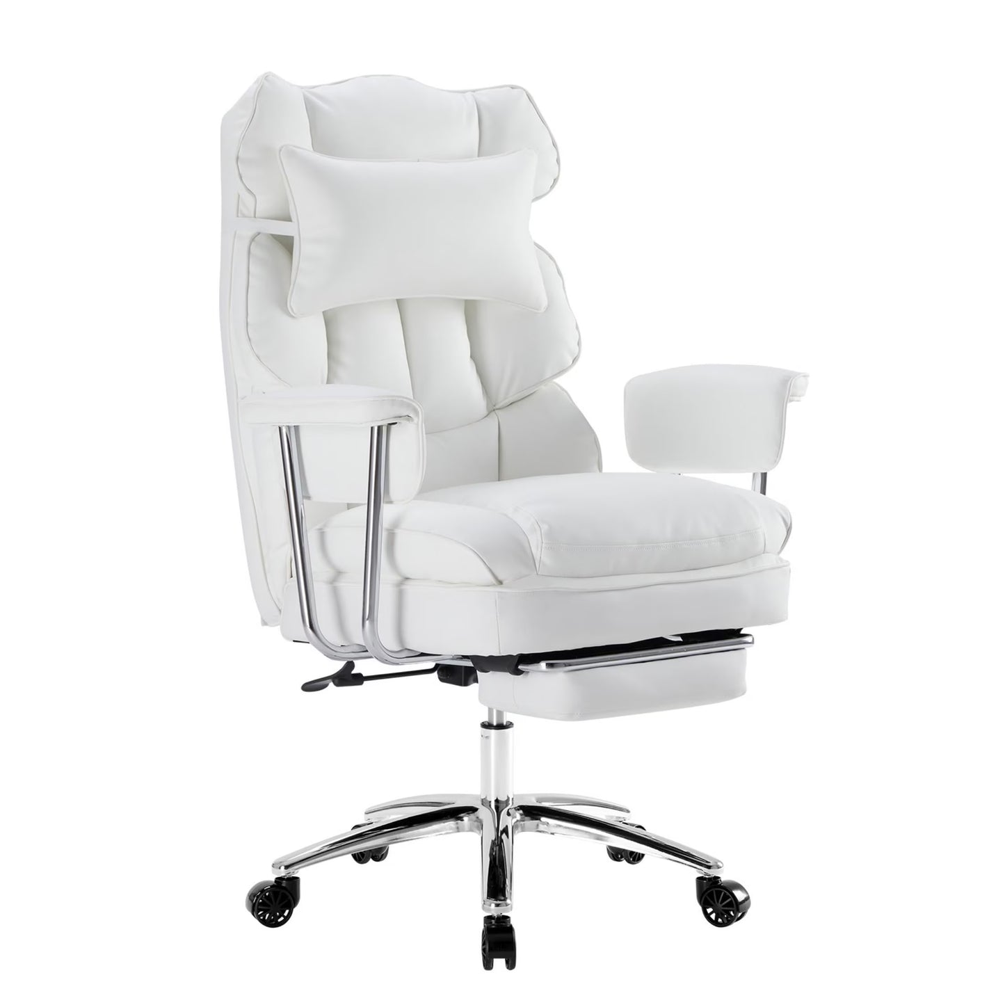 edx Executive Home Office Desk Chair, Ergonomic Big Tall High Back with Footrest & Lumbar Support, Reclining Comfy PU Leather Computer Gaming Chair with Swivel Wheels, Height Adjustable, Black