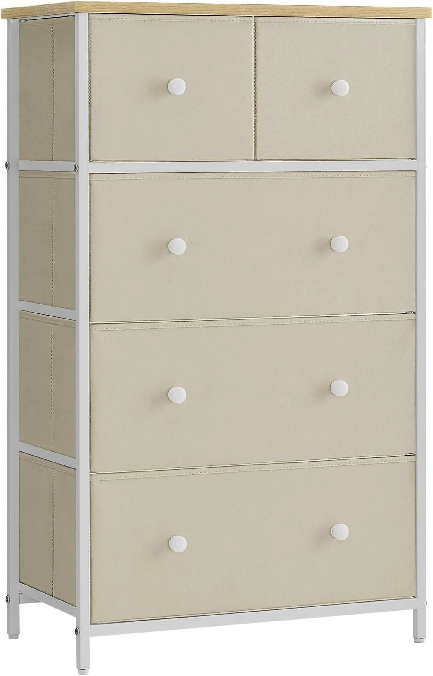 SONGMICS 5 Fabric Drawers Dresser Storage Tower with Unit for-Living-Room Hallway-Nursery Camel Yellow + Cream White