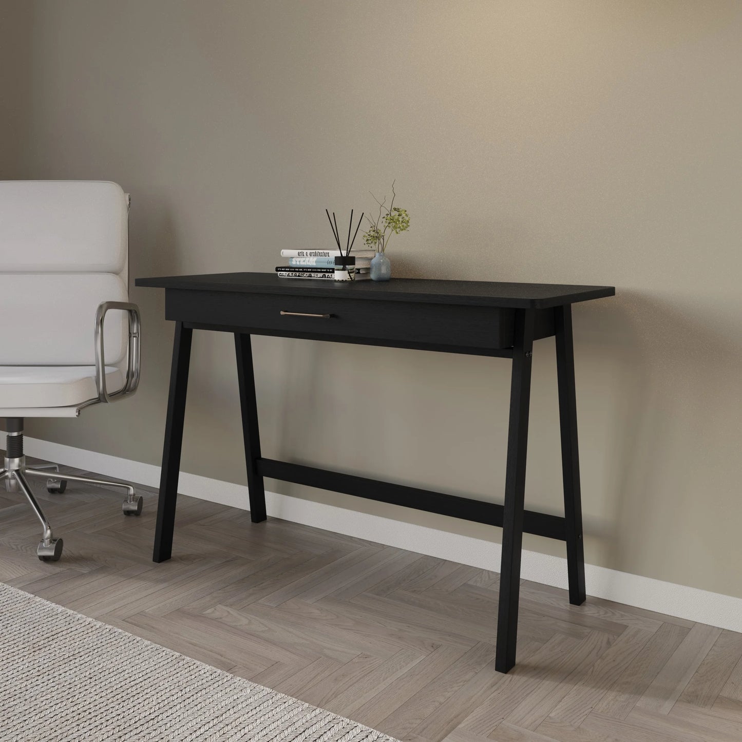 Home Design Serafina Writing Desk with Spacious Tabletop and Built-In Drawer, Modern Clean-Lined Design for Home Office, Study Space, or Remote Work, White