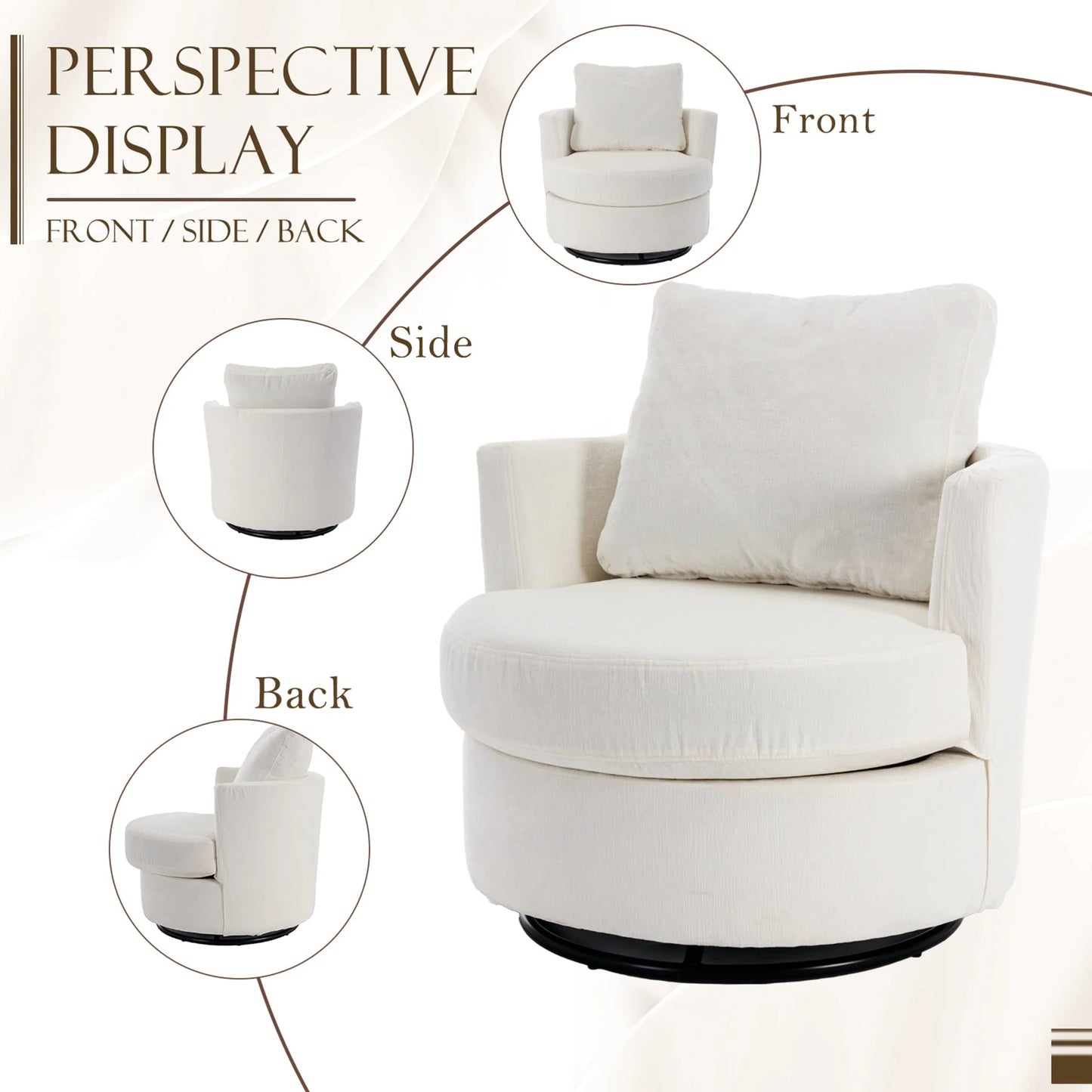 Muumblus Chenille Swivel Accent Chair, Barrel Chair Comfy Round Armchair Sofa Chair Sherpa Chair for Living Room & Nursery, Beige