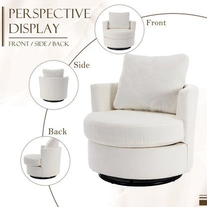 Muumblus Chenille Swivel Accent Chair, Barrel Chair Comfy Round Armchair Sofa Chair Sherpa Chair for Living Room & Nursery, Beige