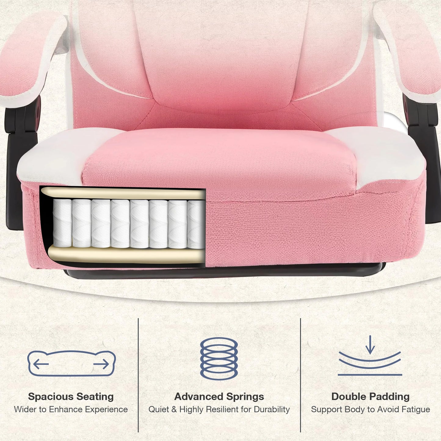 JONPONY Big and Tall Office Chair 400lbs, Executive Reclining Office Chairs with Footrest, High Back Home Office Chair Thick Padded Armrests, Ergonomic Adjustable Lumbar Support, PinkWhite