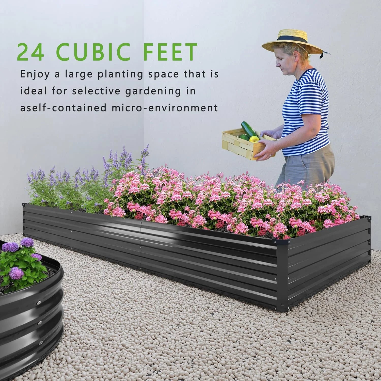 2PCS 12x2x1FT Galvanized Raised Garden Bed Kit,Vegetable Boxes-Rectangle Metal Flower Box,Large Planter Raised Beds Outdoor Garden for Planting,Fruit,Herb-Black