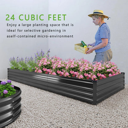 2PCS 12x2x1FT Galvanized Raised Garden Bed Kit,Vegetable Boxes-Rectangle Metal Flower Box,Large Planter Raised Beds Outdoor Garden for Planting,Fruit,Herb-Black