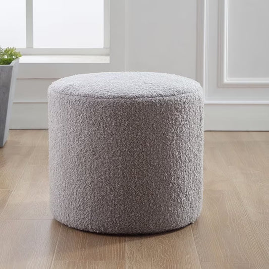Wovenbyrd Round Pouf Ottoman with Foam Core, Gray - Perfect for Living Room or Bedroom