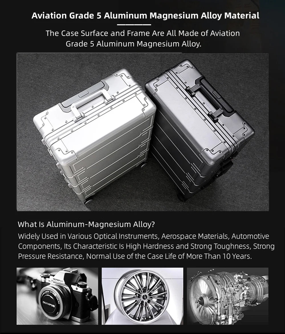All Aluminum Magnesium Zipperless Carry on Luggage Airline Approved, Hardside Carry on Suitcase with TSA Lock, Lightweight Hardshell Luggage Metal Rolling Luggage for Travel