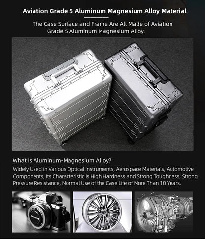 All Aluminum Magnesium Zipperless Carry on Luggage Airline Approved, Hardside Carry on Suitcase with TSA Lock, Lightweight Hardshell Luggage Metal Rolling Luggage for Travel