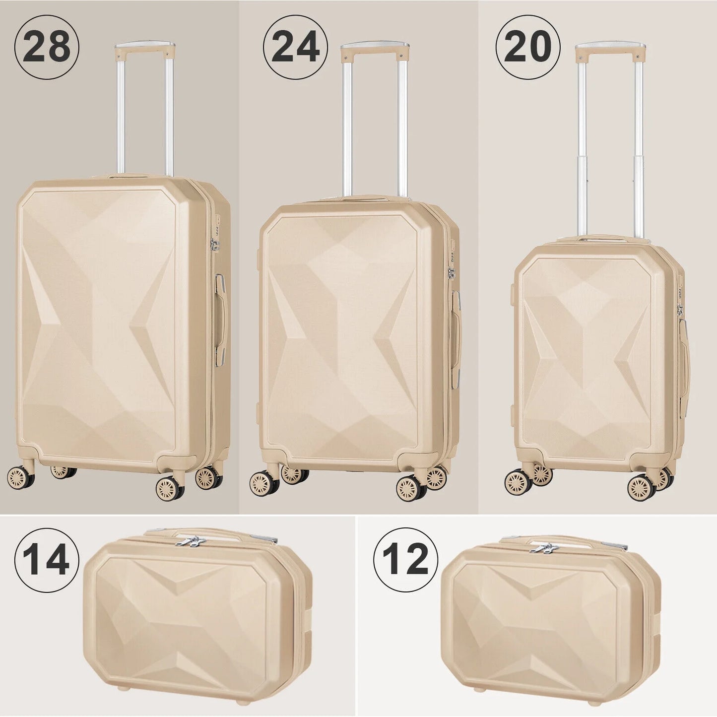 Hikolayae Crossroad Collection Hardside Spinner Luggage Sets in Beige, 5 Piece - TSA Lock