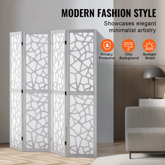 KFFKFF 4-Panel Room Divider, 66.9" Foldable Wood Panel Screen, Decorative Screen for Space Division in Homes, Offices, Restaurants & Bedrooms