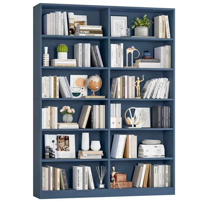 Homfa 74.3° Double Wide 6-Tier Bookcase, Extra Large Wooden Freestanding Display Bookshelf for Home Office Living Room, White