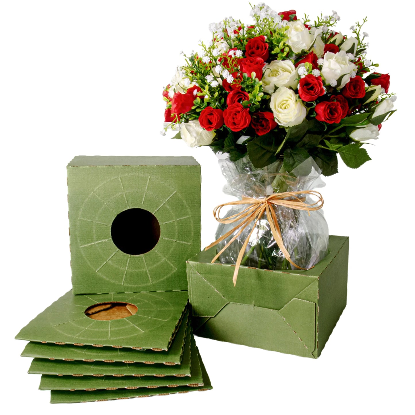 Holiday Designs - Pop-Up Florist Delivery Box, Heavy Duty Corrugated Cardboard Vase Boxes for Secure Floral Arrangements During Transport, 8 x 8 x 5 (Large - Bulk Case of 50)