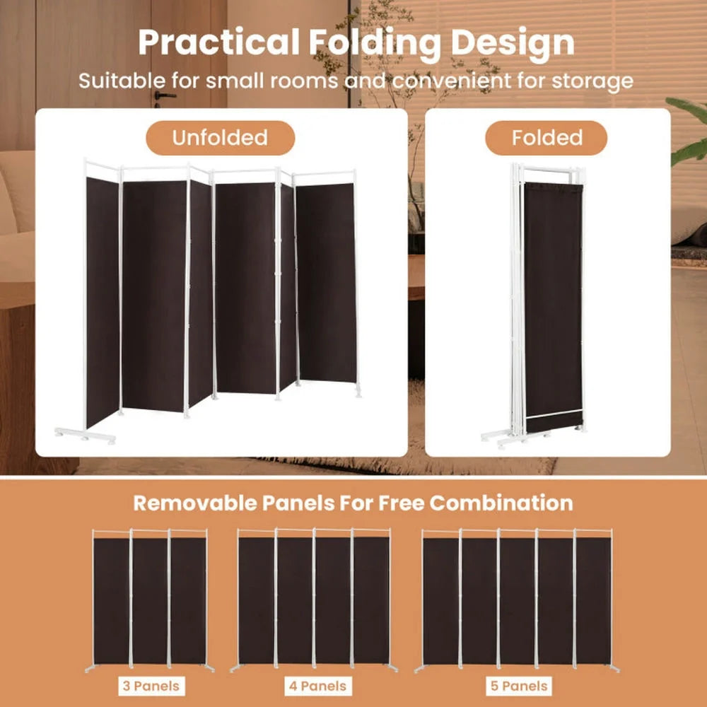 Spaco 6-Panel Room Divider Folding Privacy Screen, Privacy Screen with 7 Large Adjustable Foot Pads and 2 Support Tubes, Room Divider for Indoor as Home, White