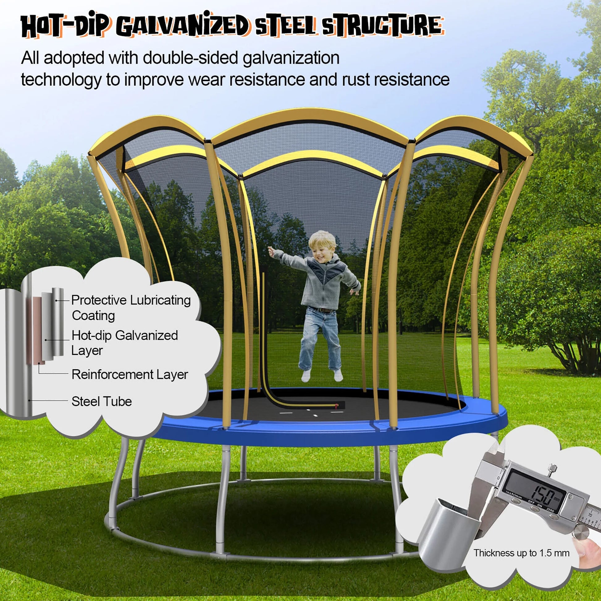 Gymax 8FT Certified Recreation Trampoline w/Exclusive Flower Shape Enclosure Net Yellow