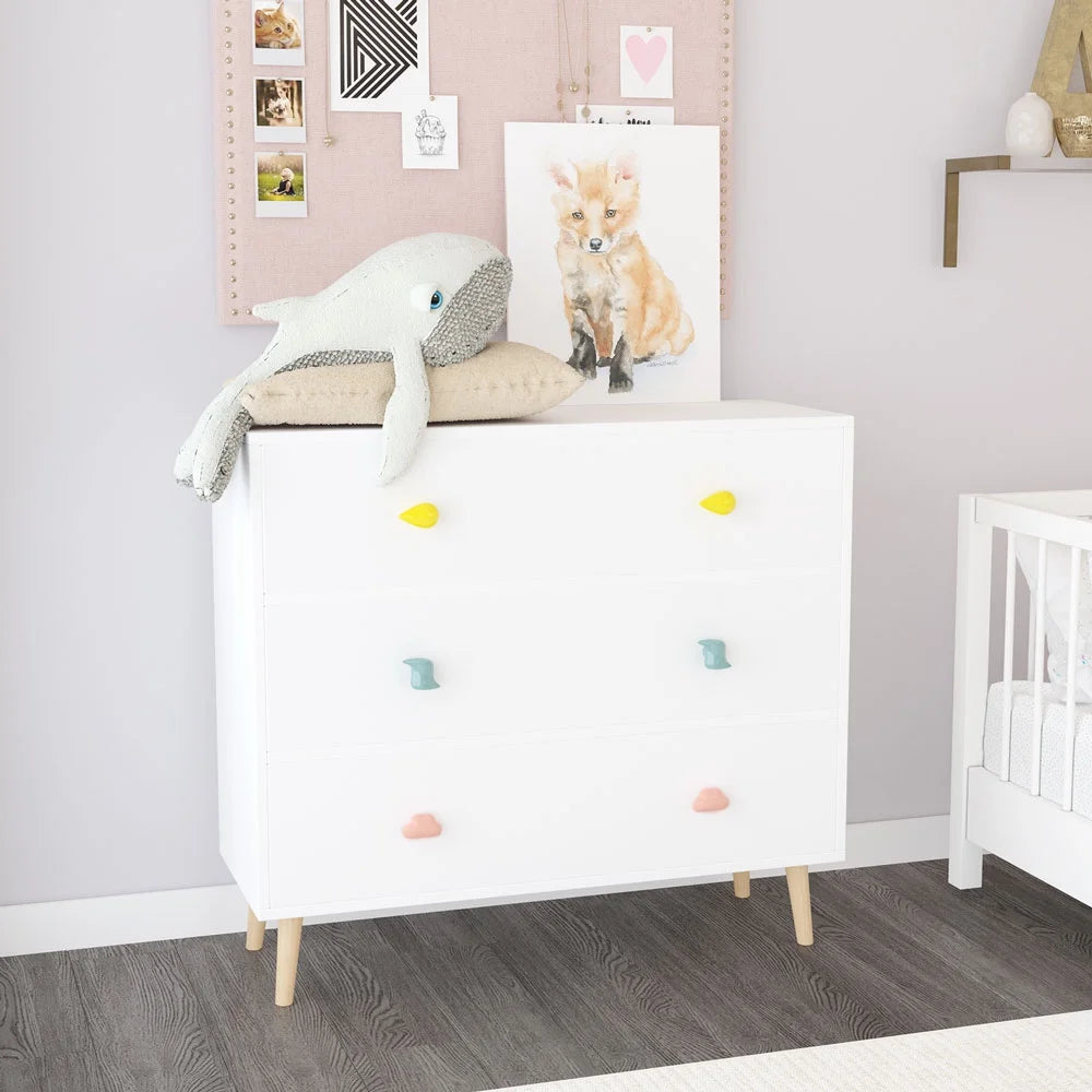 Kids 3 Drawer Dresser, Baby Nightstand for Bedroom, Storage Cabinet for Toddler Child for Living Room, Toddler Room, Nursery, Closet, Apartment (White)