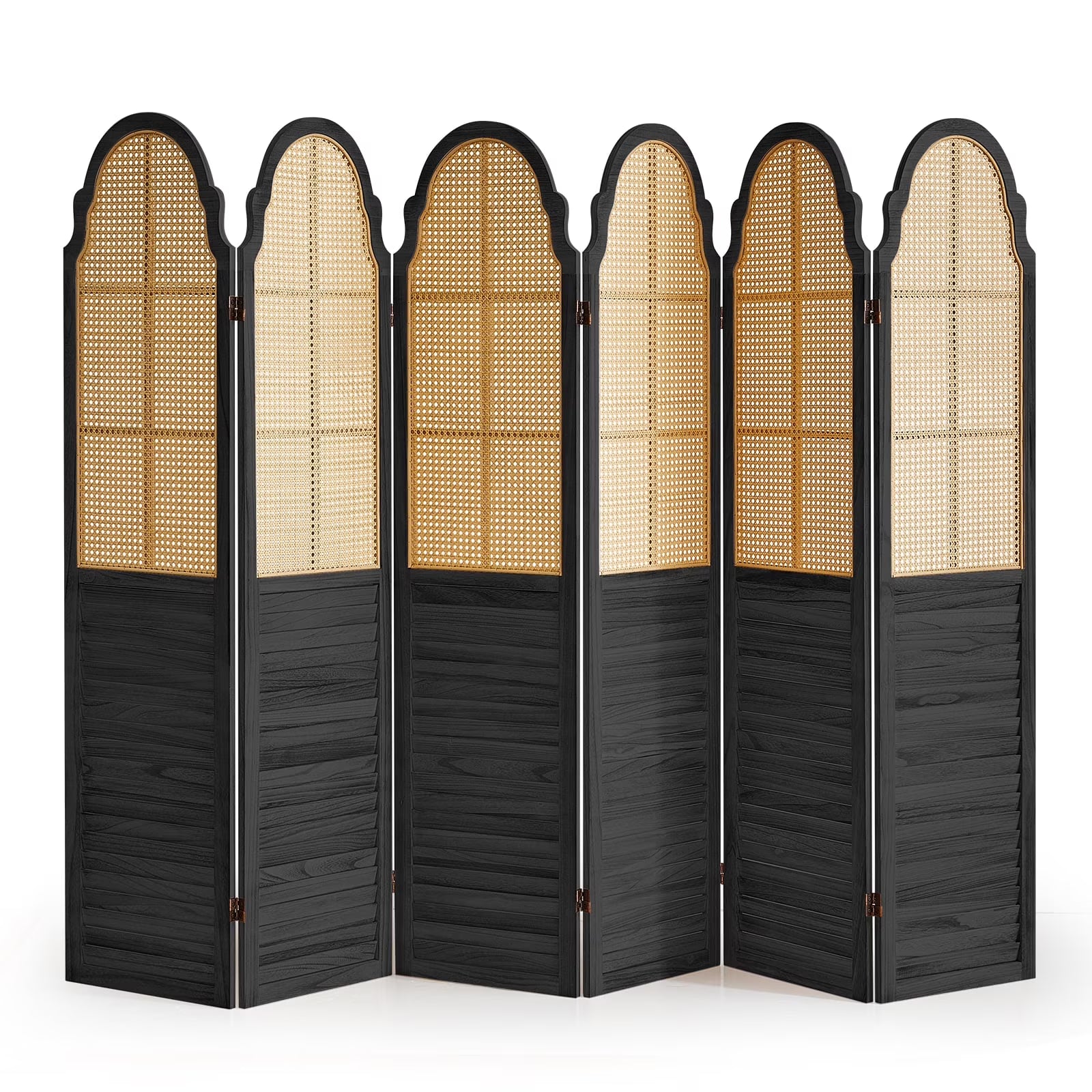 Aletheiawu 4 Panel Rattan Room Divider, Foldable Privacy Screen, No Installation Required, Black