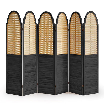 Aletheiawu 4 Panel Rattan Room Divider, Foldable Privacy Screen, No Installation Required, Black