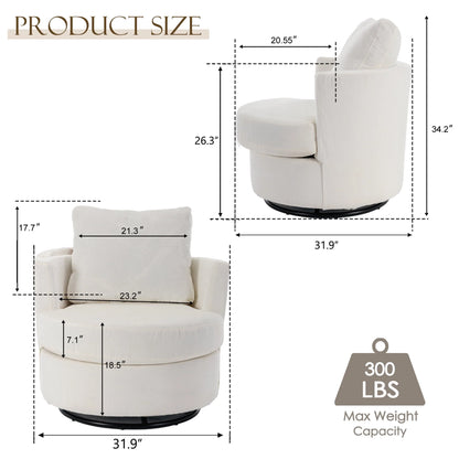 Muumblus Chenille Swivel Accent Chair, Barrel Chair Comfy Round Armchair Sofa Chair Sherpa Chair for Living Room & Nursery, Beige