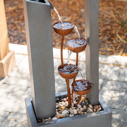 XBrand Metal Sculptural Multi-tiered Flower Water Fountain, Gray and Bronze, 38" Tall