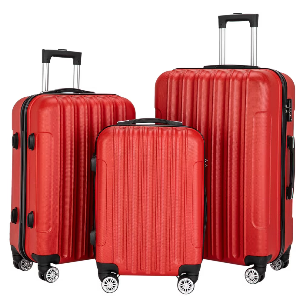 Red 3-Piece Hardshell Spinner Luggage Set (20in, 24in, 28in) - Large ABS Suitcase Set with 8 Wheels, Lightweight & Durable for Travel