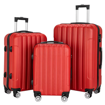 Red 3-Piece Hardshell Spinner Luggage Set (20in, 24in, 28in) - Large ABS Suitcase Set with 8 Wheels, Lightweight & Durable for Travel